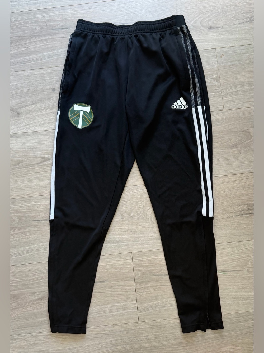 adidas Black Joggers with White Side Stripes and Team Patch